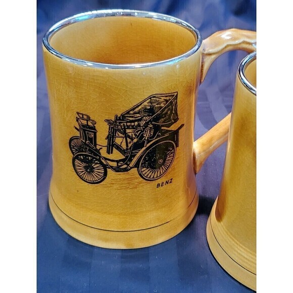 WADE ENGLAND POTTERY VINTAGE BEER STEIN ANTIQUE AUTOMOBILE SET OF 2 ENGLAND - Picture 4 of 12